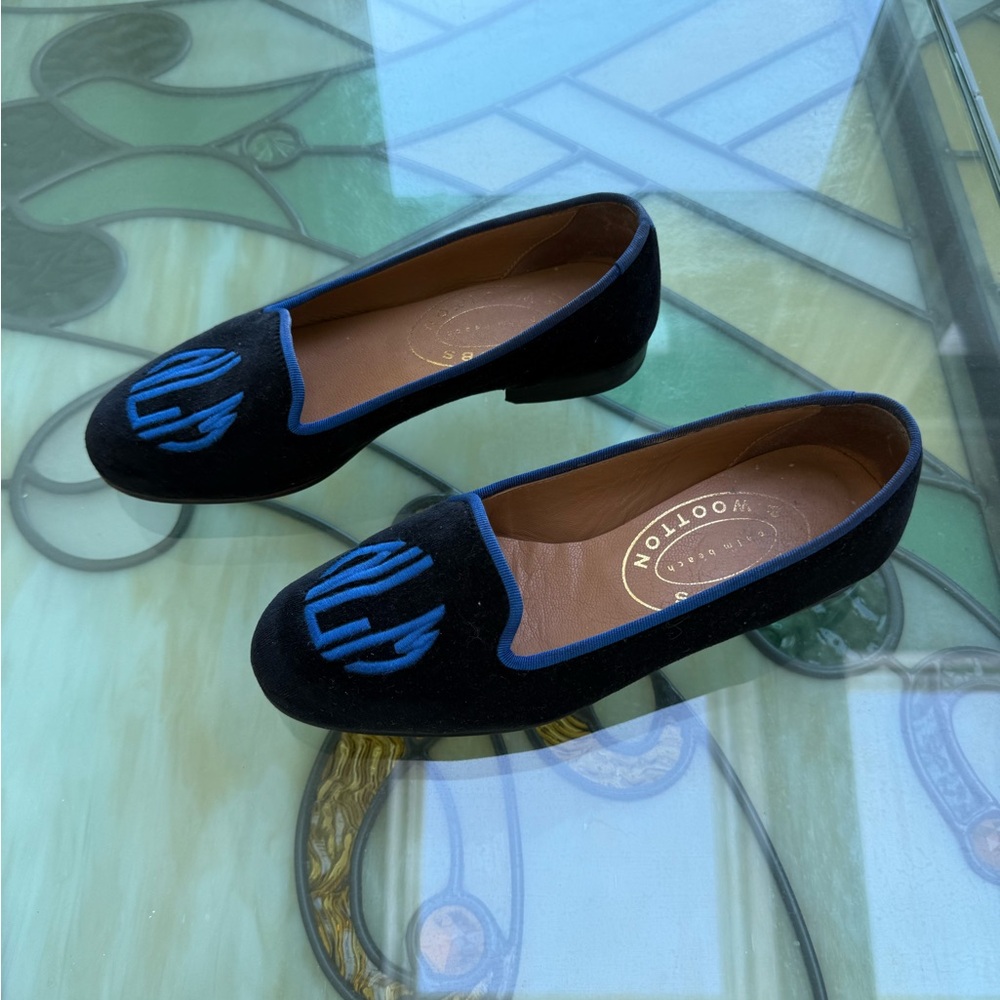 Stubbs & Wootton Black and Blue Women's Loafers - Picture 3 of 8